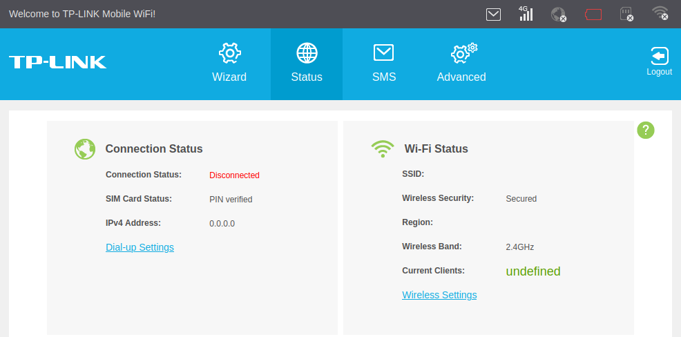 TP Link Archer MR200 Connection Status Disconnected Network