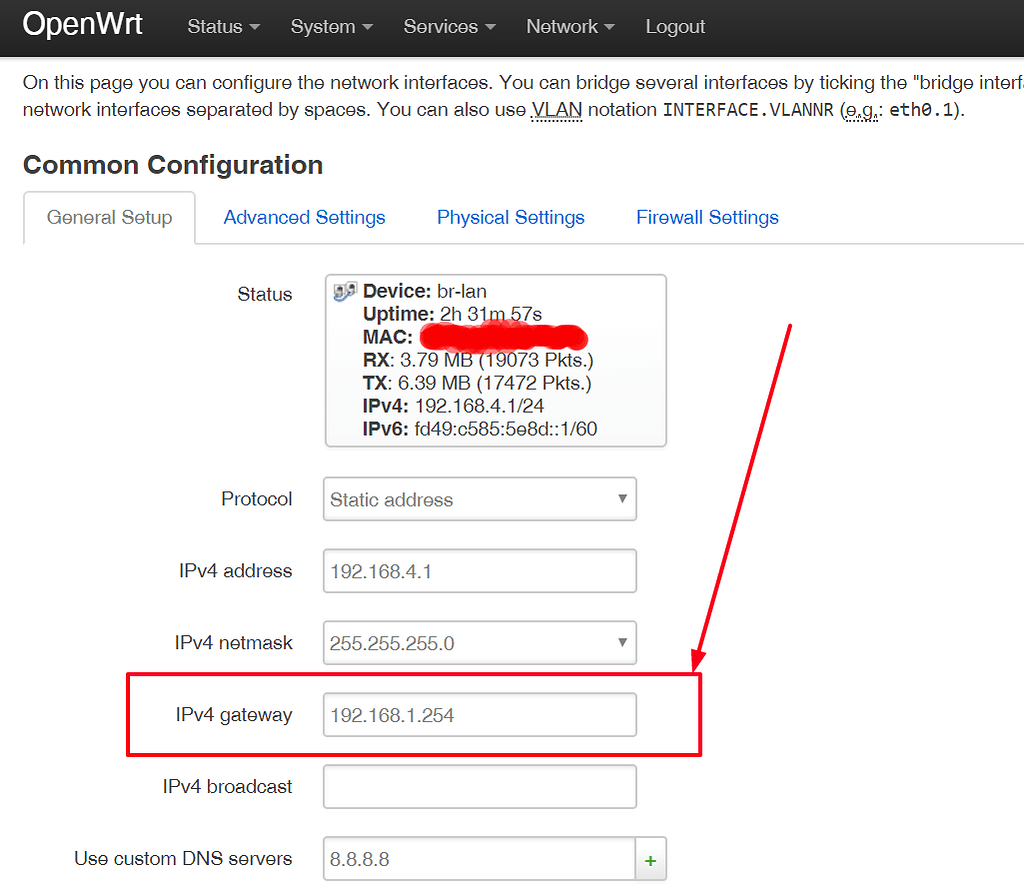 Openwrt настройка wan через lan