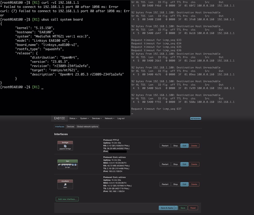 Destination Host Unreachable to Access Modem in Bridge mode Network