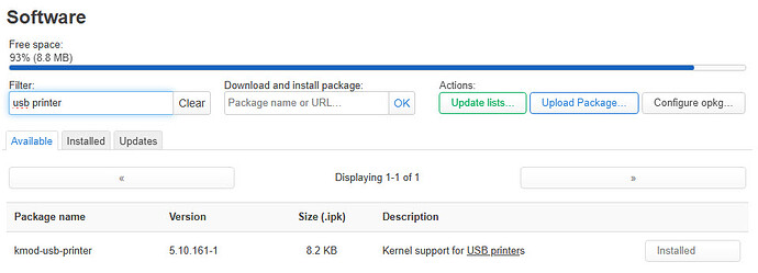 kmod usb printer paackage installed