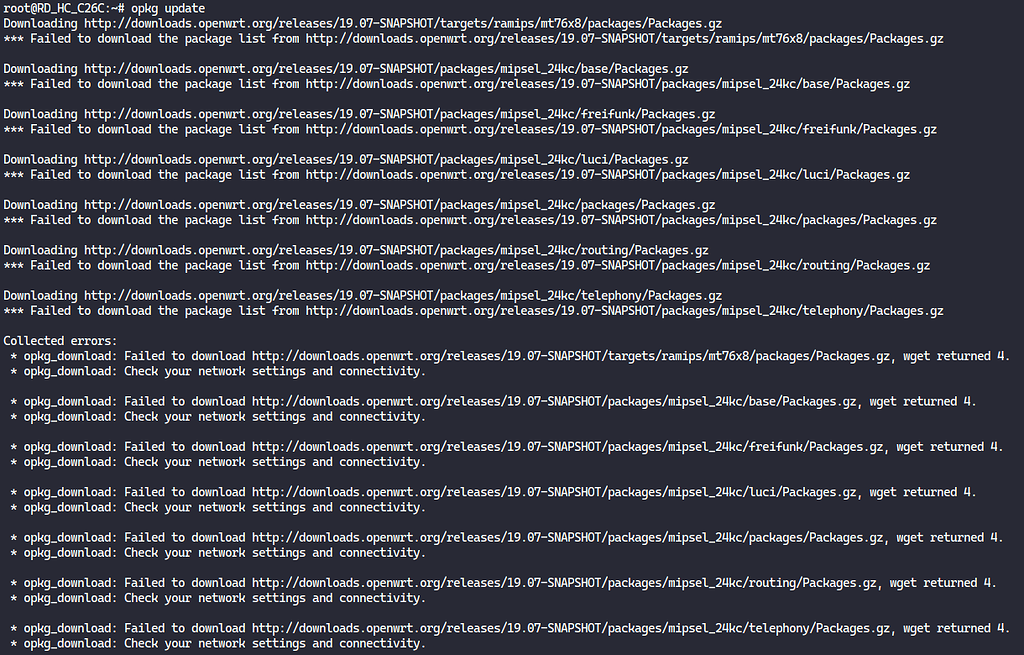 Opkg Update Failed I Need Help 19 07 Wget Returned 4 Installing Opkg Update Failed I Need Help 19 07 Wget Returned 4 Installing