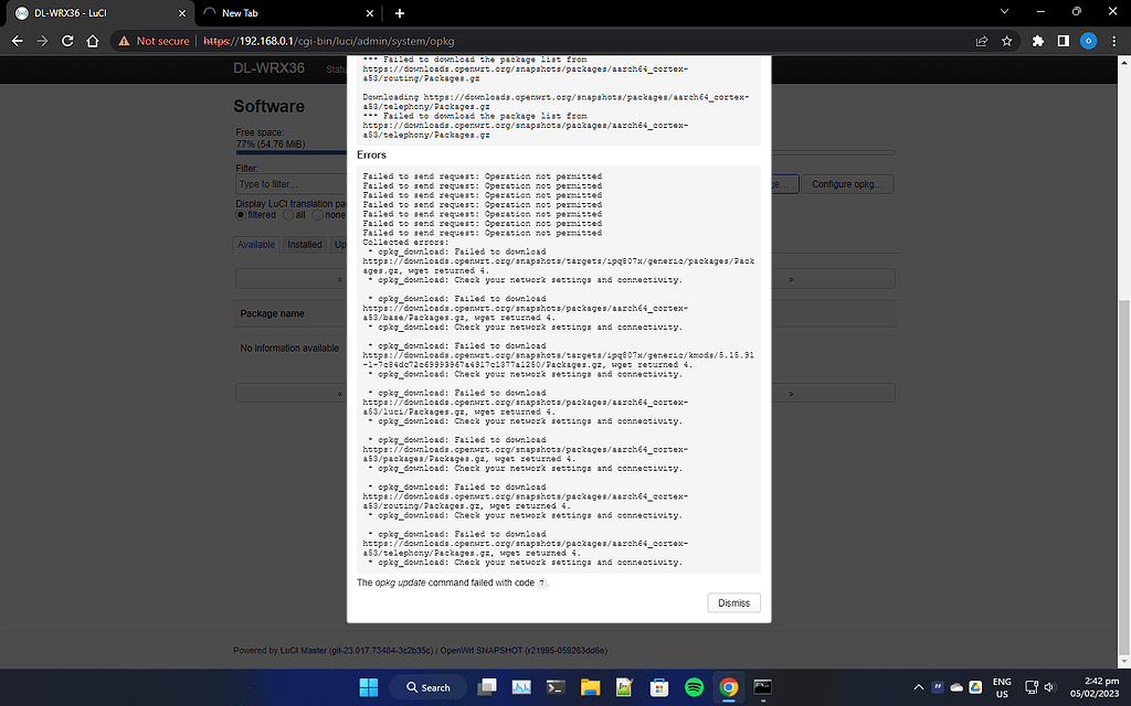 Problems with opkg update on latest snapshot (wget returned 4