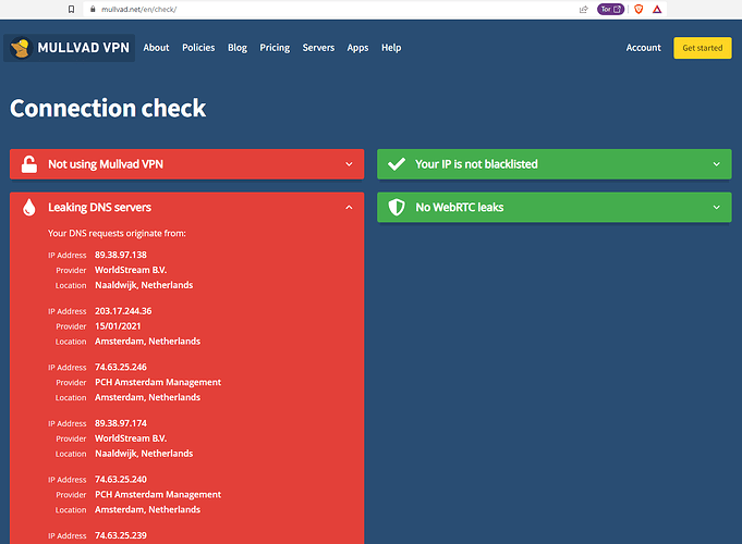 Connection Check mullvad.net II