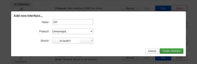 6. Create a new interface for IOT