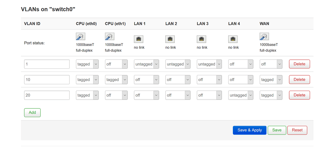 Настройка vlan