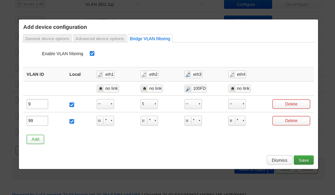 4. Add the vlans