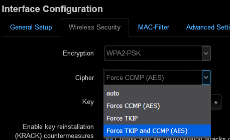 Wpa2 Psk Security Related Question Force Tkip Ccmp Or Only Ccmp Network And Wireless Configuration Openwrt Forum