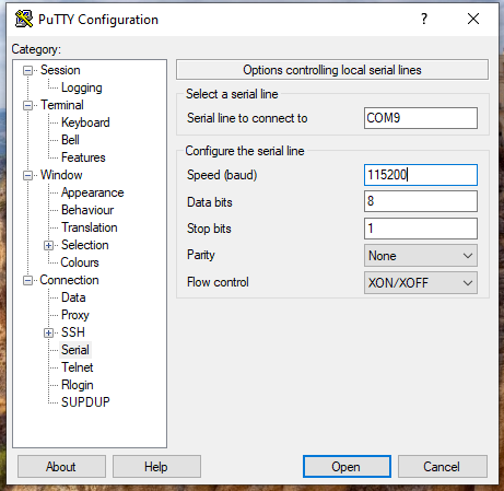 serial settings