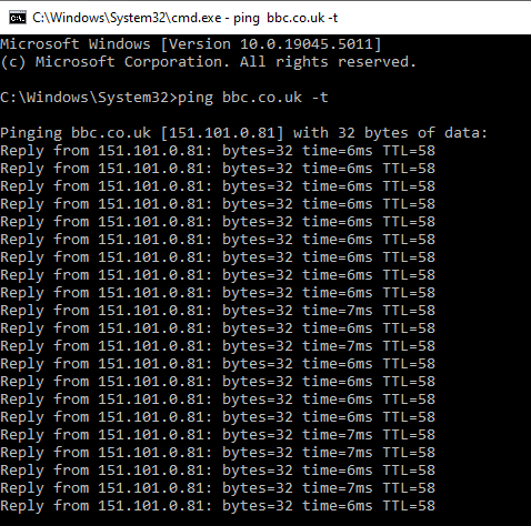 ping to server