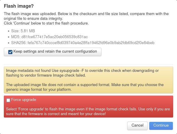 Openwrt flash error