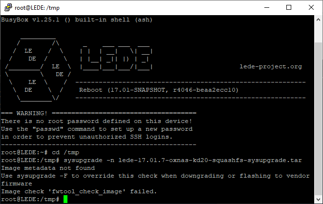 Upgrade failed in LEDE on KD20
